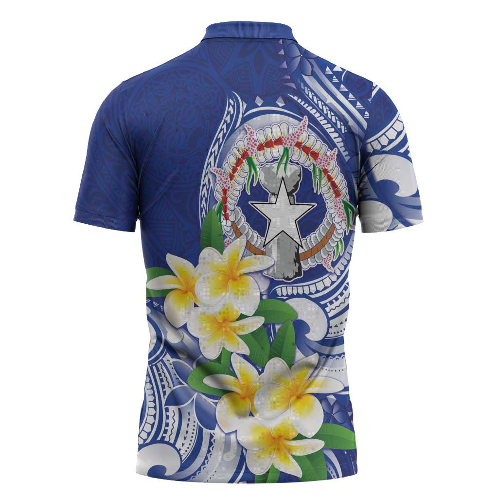 Northern Mariana Islands Zipper Polo Shirt Polynesian Pattern With Frangipani