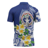 Northern Mariana Islands Zipper Polo Shirt Polynesian Pattern With Frangipani
