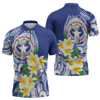 Northern Mariana Islands Zipper Polo Shirt Polynesian Pattern With Frangipani