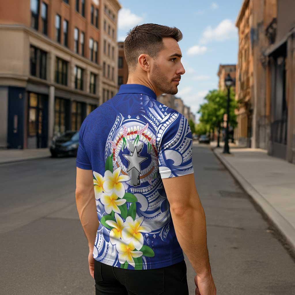 Northern Mariana Islands Zipper Polo Shirt Polynesian Pattern With Frangipani