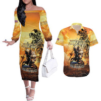 Hawaii Memorial Day Couples Matching Off The Shoulder Long Sleeve Dress and Hawaiian Shirt Remember Their Sacrifice