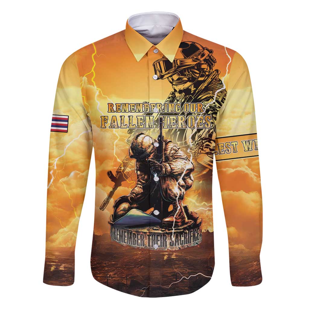 Hawaii Memorial Day Family Matching Mermaid Dress and Hawaiian Shirt Remember Their Sacrifice LT05 Dad's Shirt - Long Sleeve Yellow - Polynesian Pride