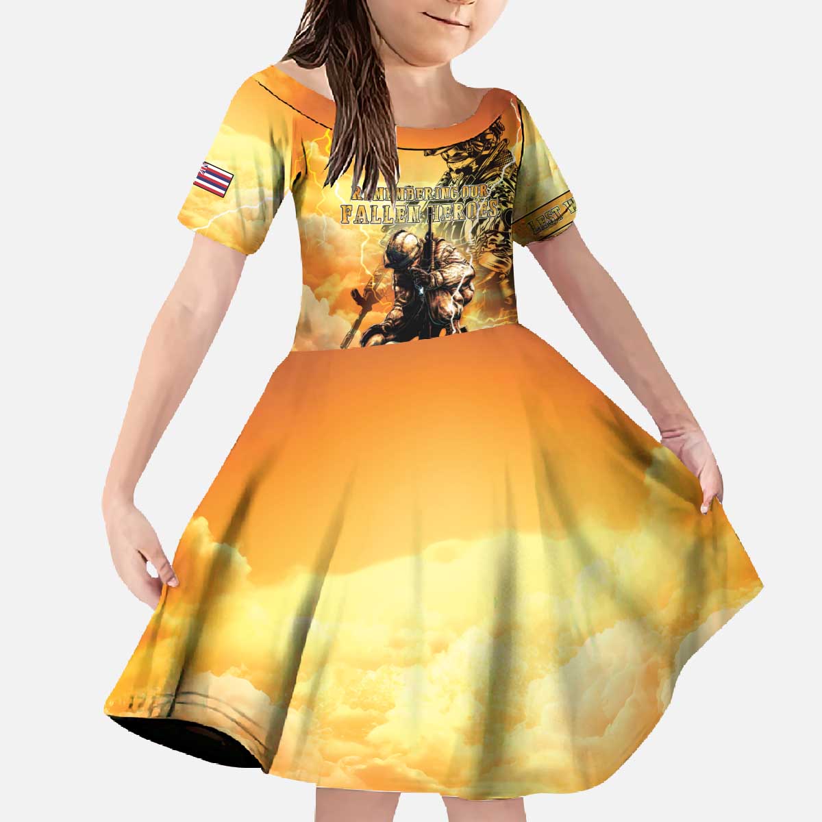 Hawaii Memorial Day Family Matching Off The Shoulder Long Sleeve Dress and Hawaiian Shirt Remember Their Sacrifice