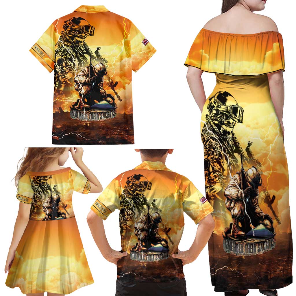 Hawaii Memorial Day Family Matching Off Shoulder Maxi Dress and Hawaiian Shirt Remember Their Sacrifice