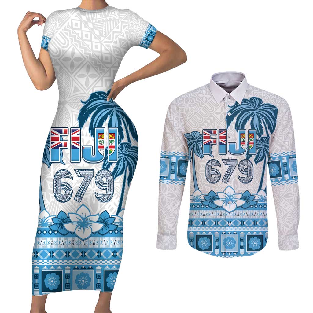 Fiji 679 Constitution Day Couples Matching Short Sleeve Bodycon Dress and Long Sleeve Button Shirt Fijian Tapa Pattern