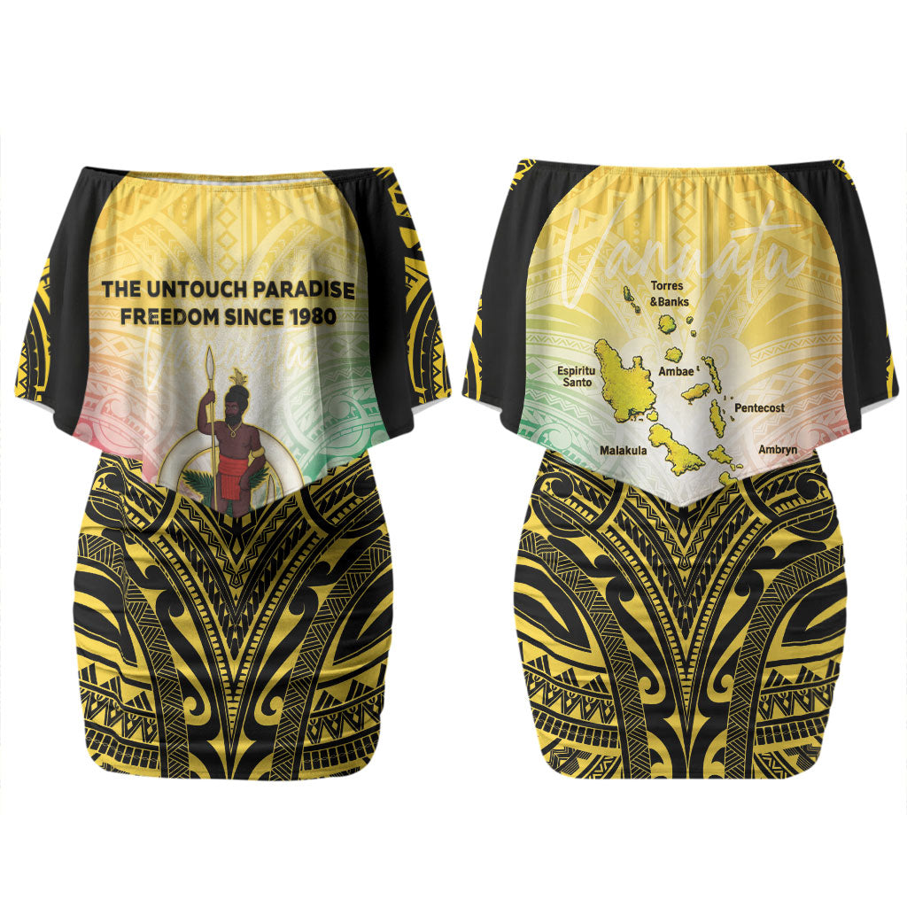 Vanuatu Independence Day Couples Matching Off Shoulder Short Dress and Long Sleeve Button Shirt The Untouched Paradise LT05 - Polynesian Pride