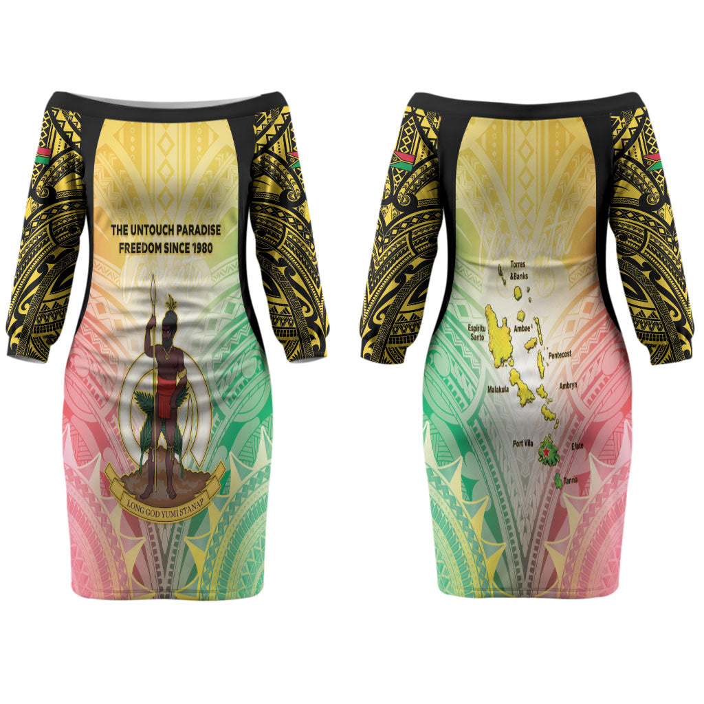 Vanuatu Independence Day Couples Matching Off The Shoulder Long Sleeve Dress and Hawaiian Shirt The Untouched Paradise LT05 - Polynesian Pride