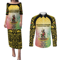 Vanuatu Independence Day Couples Matching Puletasi and Long Sleeve Button Shirt The Untouched Paradise