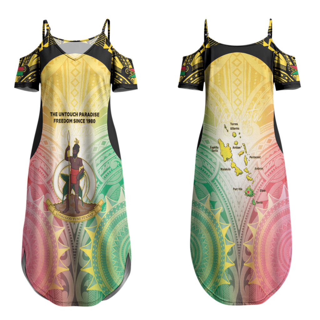 Vanuatu Independence Day Couples Matching Summer Maxi Dress and Long Sleeve Button Shirt The Untouched Paradise LT05 - Polynesian Pride