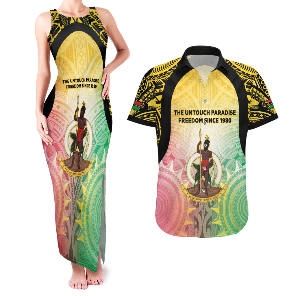 Vanuatu Independence Day Couples Matching Tank Maxi Dress and Hawaiian Shirt The Untouched Paradise LT05 Colorful - Polynesian Pride