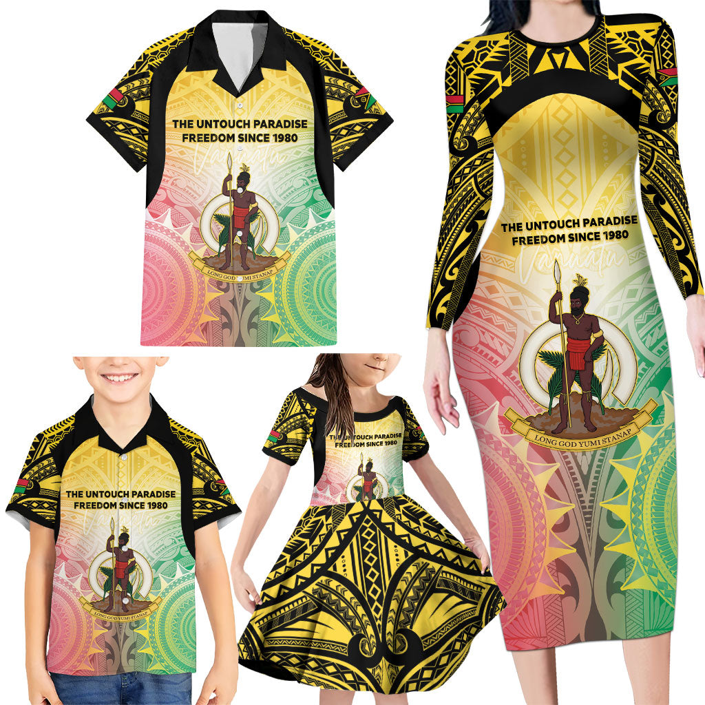 Vanuatu Independence Day Family Matching Long Sleeve Bodycon Dress and Hawaiian Shirt The Untouched Paradise