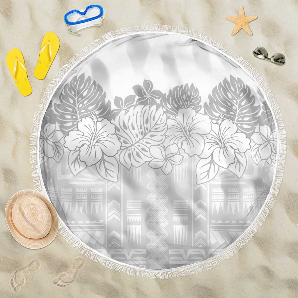 Samoa Lotu Tamaiti Beach Blanket White Sunday Polynesian Pattern With Tropical Flowers LT05 One Size 150cm White - Polynesian Pride