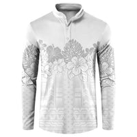 Samoa Lotu Tamaiti Button Sweatshirt White Sunday Polynesian Pattern With Tropical Flowers
