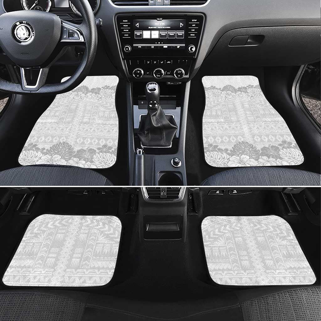 Samoa Lotu Tamaiti Car Mats White Sunday Polynesian Pattern With Tropical Flowers LT05 Set 4pcs White - Polynesian Pride