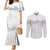 Samoa Lotu Tamaiti Couples Matching Mermaid Dress and Long Sleeve Button Shirt White Sunday Polynesian Pattern With Tropical Flowers
