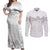 Samoa Lotu Tamaiti Couples Matching Off Shoulder Maxi Dress and Long Sleeve Button Shirt White Sunday Polynesian Pattern With Tropical Flowers