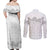 Samoa Lotu Tamaiti Couples Matching Off Shoulder Maxi Dress and Long Sleeve Button Shirt White Sunday Polynesian Pattern With Tropical Flowers