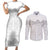 Samoa Lotu Tamaiti Couples Matching Short Sleeve Bodycon Dress and Long Sleeve Button Shirt White Sunday Polynesian Pattern With Tropical Flowers