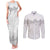 Samoa Lotu Tamaiti Couples Matching Tank Maxi Dress and Long Sleeve Button Shirt White Sunday Polynesian Pattern With Tropical Flowers
