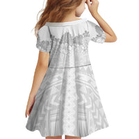 Samoa Lotu Tamaiti Family Matching Off Shoulder Maxi Dress and Hawaiian Shirt White Sunday Polynesian Pattern With Tropical Flowers