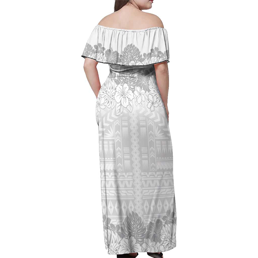 Samoa Lotu Tamaiti Family Matching Off Shoulder Maxi Dress and Hawaiian Shirt White Sunday Polynesian Pattern With Tropical Flowers