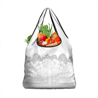 Samoa Lotu Tamaiti Grocery Bag White Sunday Polynesian Pattern With Tropical Flowers