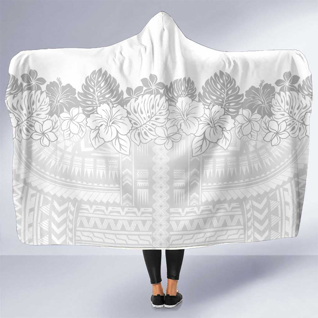 Samoa Lotu Tamaiti Hooded Blanket White Sunday Polynesian Pattern With Tropical Flowers LT05 One Size White - Polynesian Pride