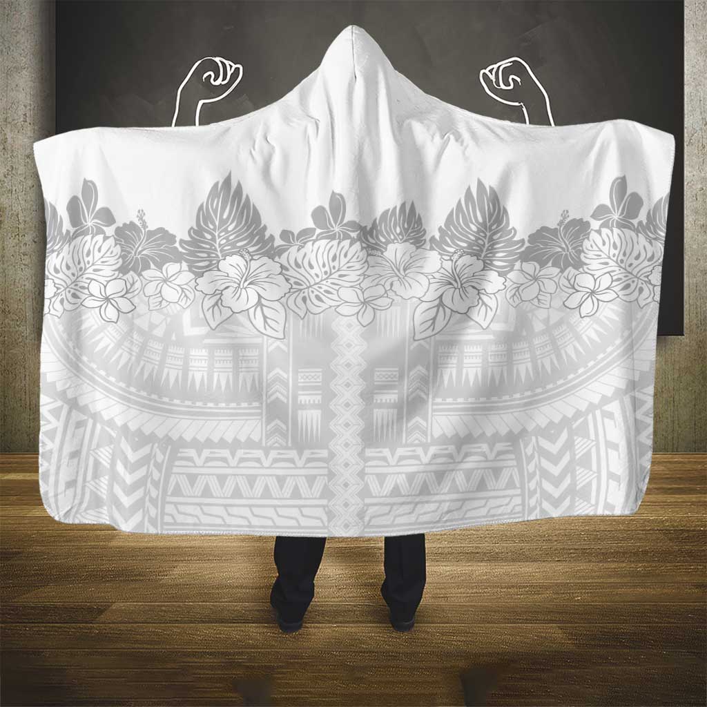 Samoa Lotu Tamaiti Hooded Blanket White Sunday Polynesian Pattern With Tropical Flowers