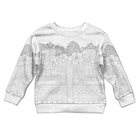 Samoa Lotu Tamaiti Kid Ugly Christmas Sweater White Sunday Polynesian Pattern With Tropical Flowers