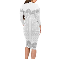 Samoa Lotu Tamaiti Long Sleeve Bodycon Dress White Sunday Polynesian Pattern With Tropical Flowers