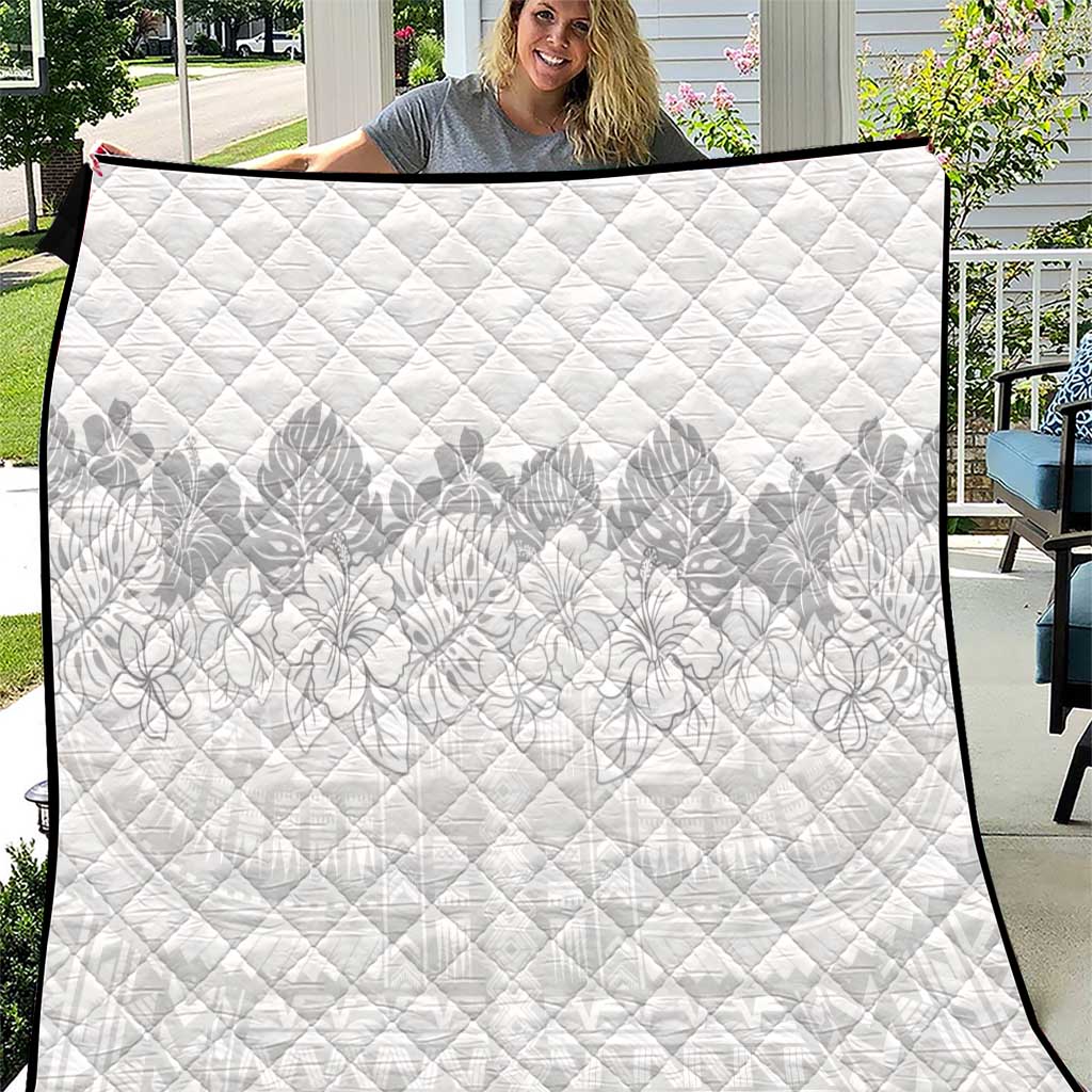 Samoa Lotu Tamaiti Quilt White Sunday Polynesian Pattern With Tropical Flowers LT05 White - Polynesian Pride