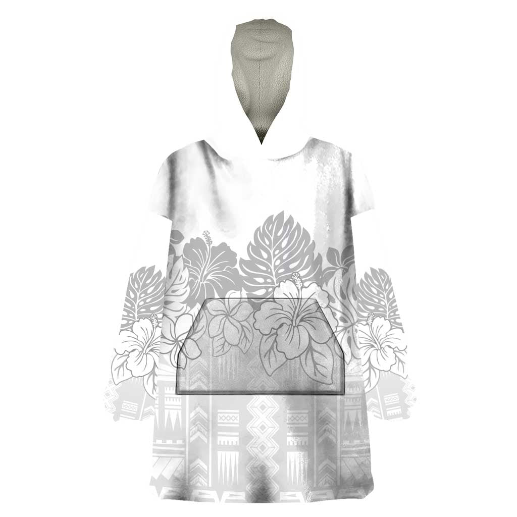 Samoa Lotu Tamaiti Wearable Blanket Hoodie White Sunday Polynesian Pattern With Tropical Flowers LT05 One Size White - Polynesian Pride