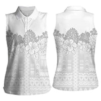 Samoa Lotu Tamaiti Women Sleeveless Polo Shirt White Sunday Polynesian Pattern With Tropical Flowers