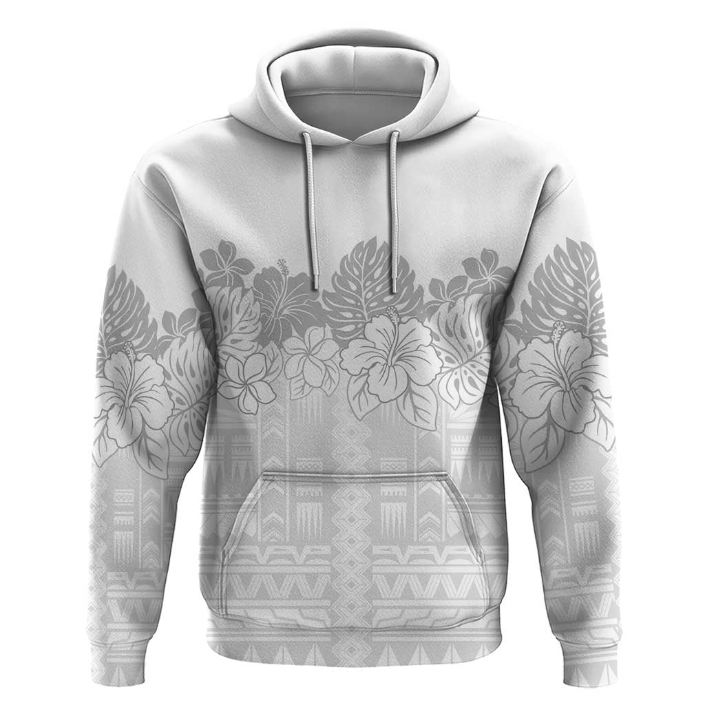 Samoa Lotu Tamaiti Zip Hoodie White Sunday Polynesian Pattern With Tropical Flowers