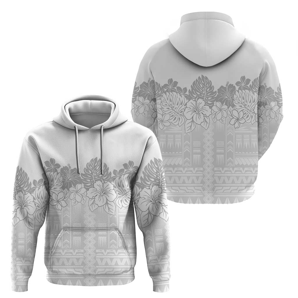 Samoa Lotu Tamaiti Zip Hoodie White Sunday Polynesian Pattern With Tropical Flowers
