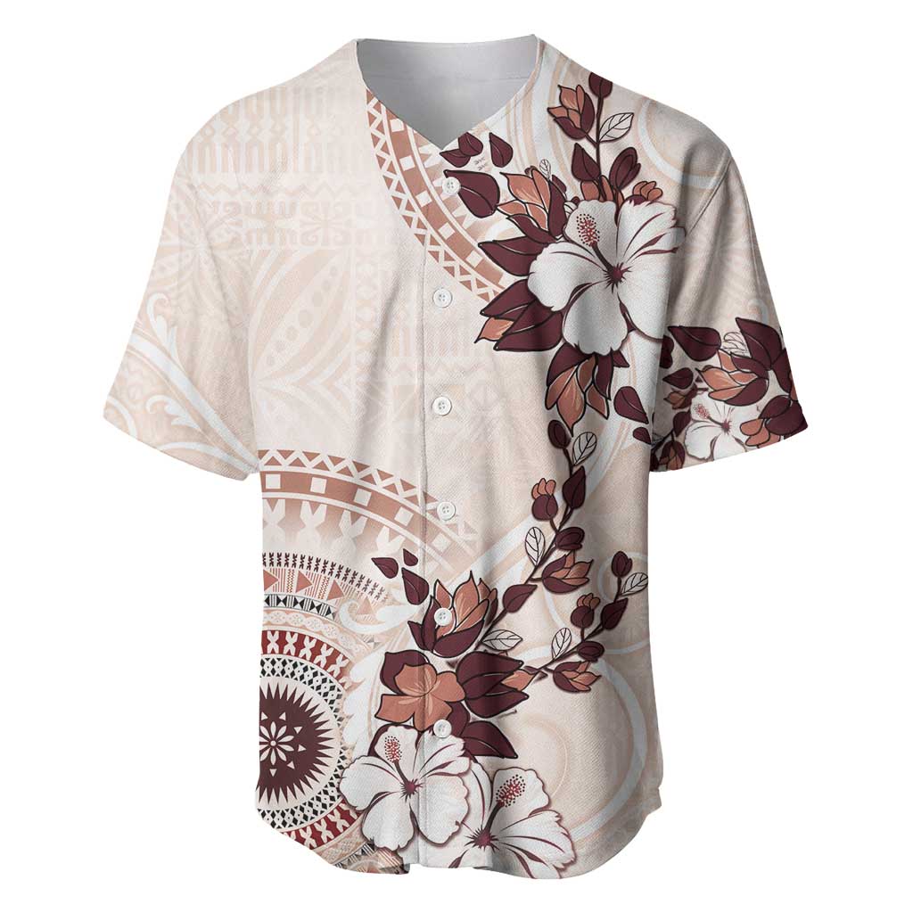 Bula Fiji Language Week Baseball Jersey Fijian Tapa Pattern With Tagimoucia Flower LT05 Beige - Polynesian Pride