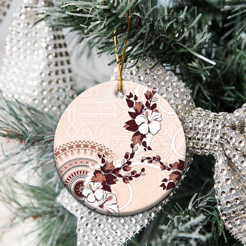 Bula Fiji Language Week Ceramic Ornament Fijian Tapa Pattern With Tagimoucia Flower