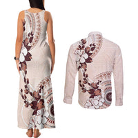 Bula Fiji Language Week Couples Matching Tank Maxi Dress and Long Sleeve Button Shirt Fijian Tapa Pattern With Tagimoucia Flower