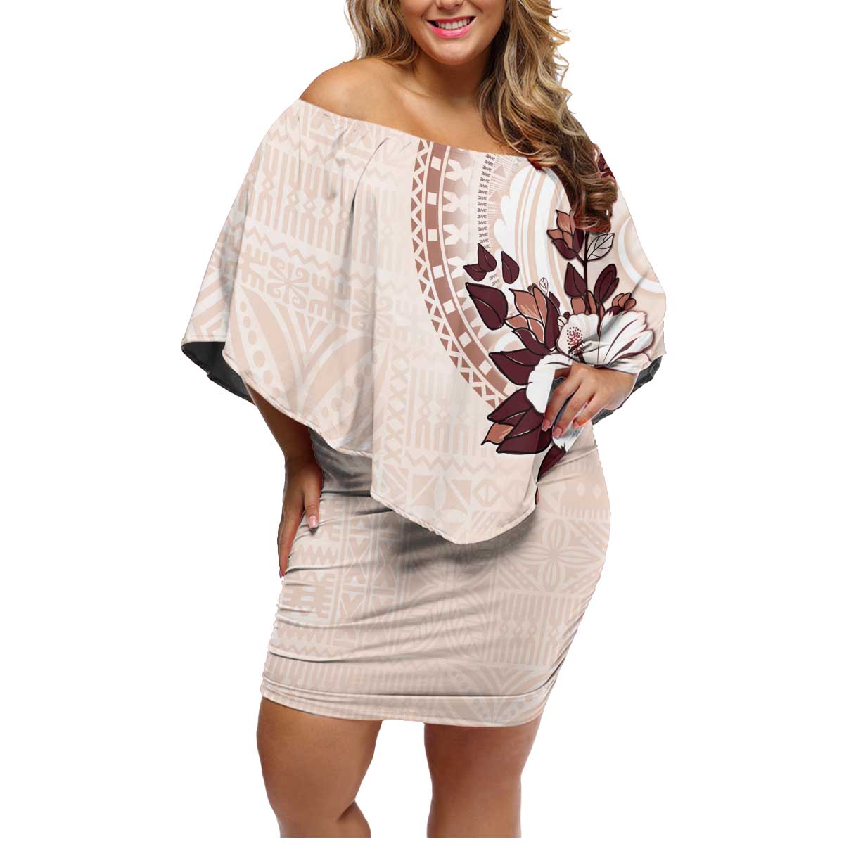 Bula Fiji Language Week Family Matching Off Shoulder Short Dress and Hawaiian Shirt Fijian Tapa Pattern With Tagimoucia Flower