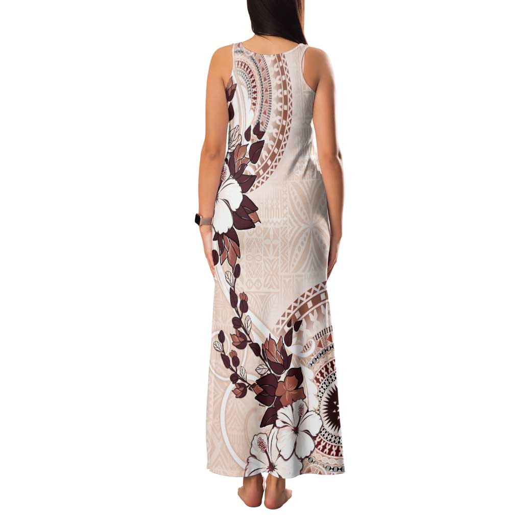 Bula Fiji Language Week Tank Maxi Dress Fijian Tapa Pattern With Tagimoucia Flower
