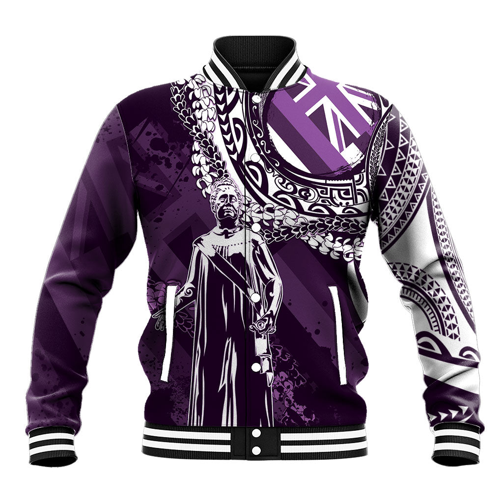 Hawaii Queen Liliuokalani Baseball Jacket Hawaiian Maile Lei Flag Style
