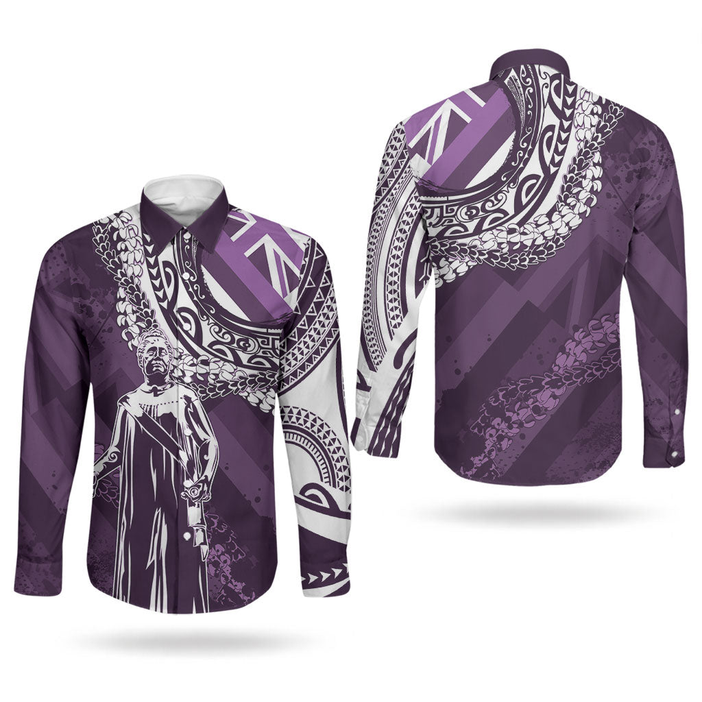 Hawaii Queen Liliuokalani Couples Matching Short Sleeve Bodycon Dress and Long Sleeve Button Shirt Hawaiian Maile Lei Flag Style LT05 - Polynesian Pride