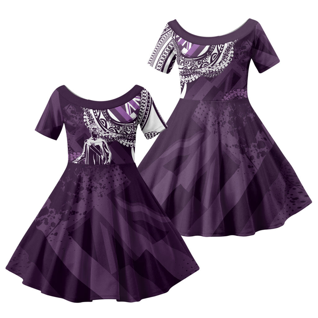 Hawaii Queen Liliuokalani Family Matching Long Sleeve Bodycon Dress and Hawaiian Shirt Hawaiian Maile Lei Flag Style LT05 Daughter's Dress Purple - Polynesian Pride