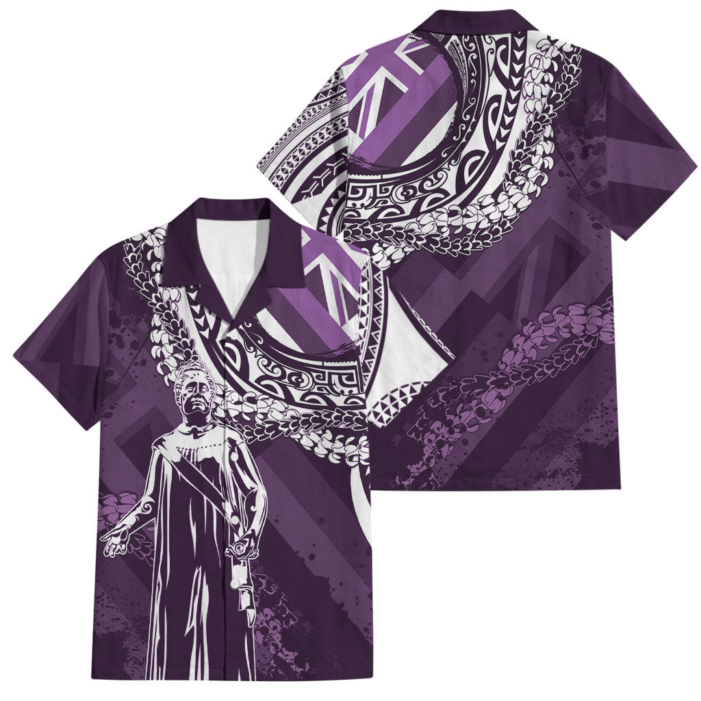 Hawaii Queen Liliuokalani Family Matching Off Shoulder Maxi Dress and Hawaiian Shirt Hawaiian Maile Lei Flag Style LT05 Dad's Shirt - Short Sleeve Purple - Polynesian Pride