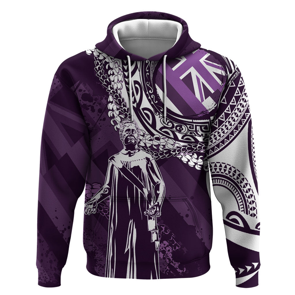 Hawaii Queen Liliuokalani Hoodie Hawaiian Maile Lei Flag Style LT05 Pullover Hoodie Purple - Polynesian Pride