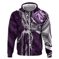 Hawaii Queen Liliuokalani Hoodie Hawaiian Maile Lei Flag Style LT05 Zip Hoodie Purple - Polynesian Pride