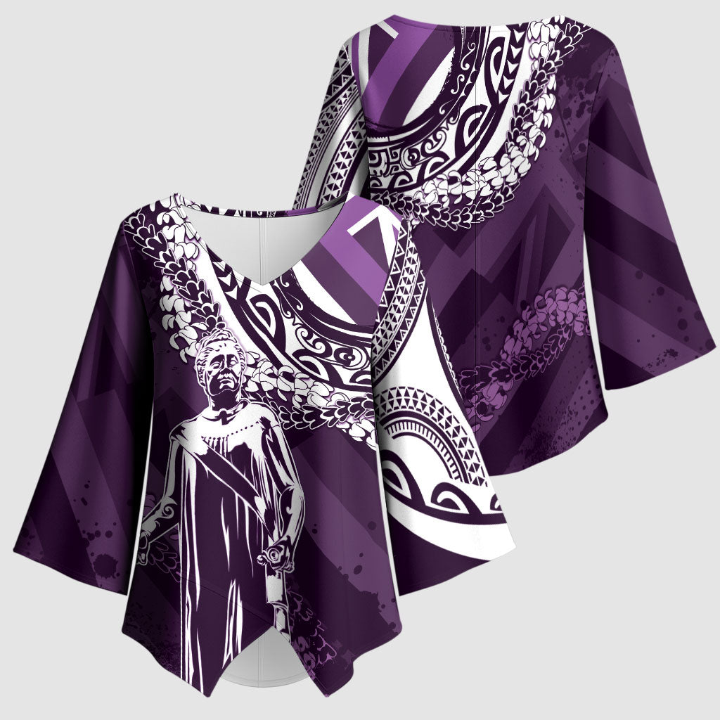 Hawaii Queen Liliuokalani Kimono Sleeve Blouse Hawaiian Maile Lei Flag Style LT05 - Polynesian Pride