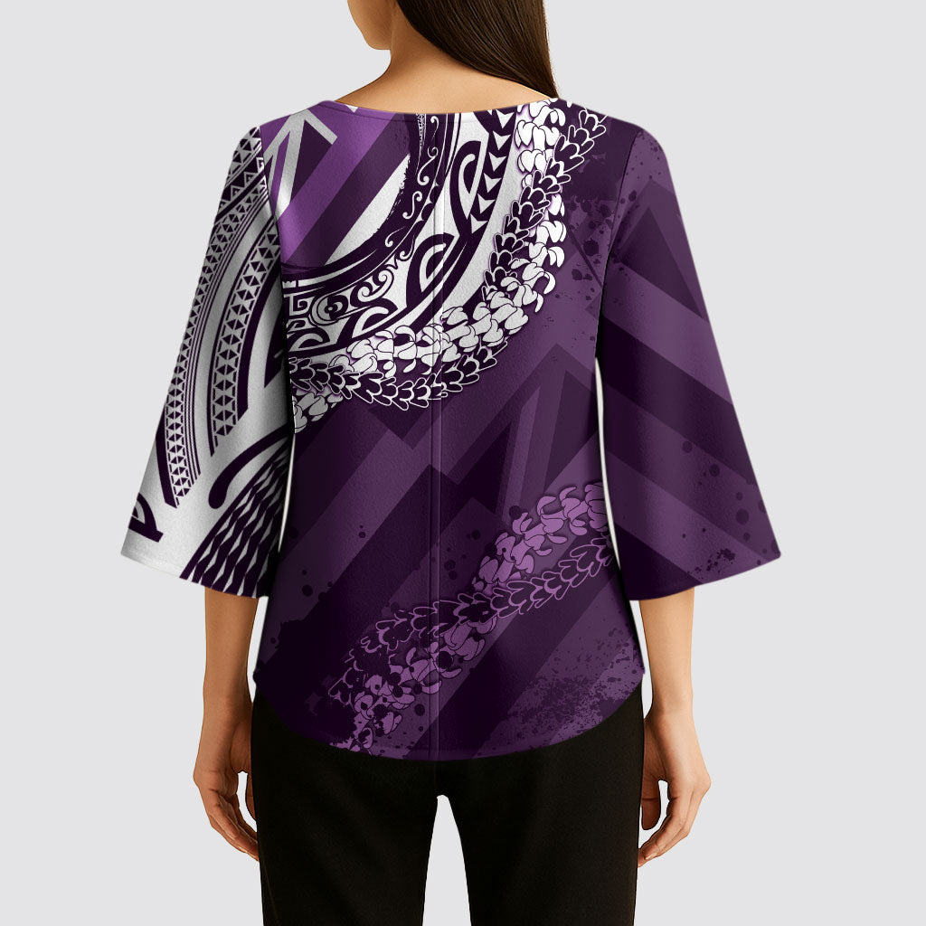 Hawaii Queen Liliuokalani Kimono Sleeve Blouse Hawaiian Maile Lei Flag Style LT05 - Polynesian Pride