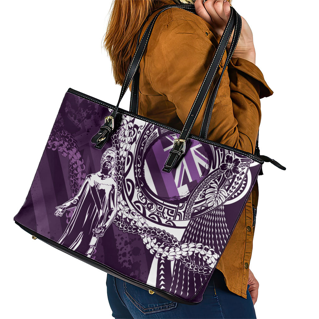Hawaii Queen Liliuokalani Leather Tote Bag Hawaiian Maile Lei Flag Style LT05 - Polynesian Pride