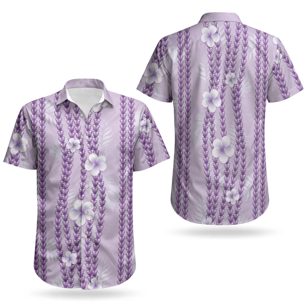 Hawaii Queen Liliuokalani Couples Matching Off Shoulder Short Dress and Hawaiian Shirt Lavender Lei Pua Kalaunu LT05 - Polynesian Pride